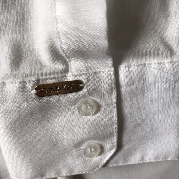 Calvin Klein Women 2X White Long Sleeve Button Up Blouse Top Mandarin Pocket EUC - Picture 4 of 8